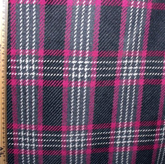 Wool Mix Dress Fabric -  Pink & Grey Brick Check