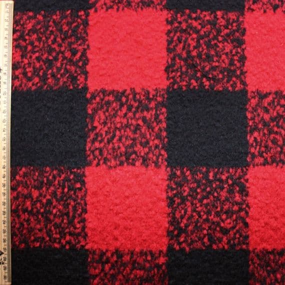 Wool Mix Dress Fabric - Red & Black Buffalo Check