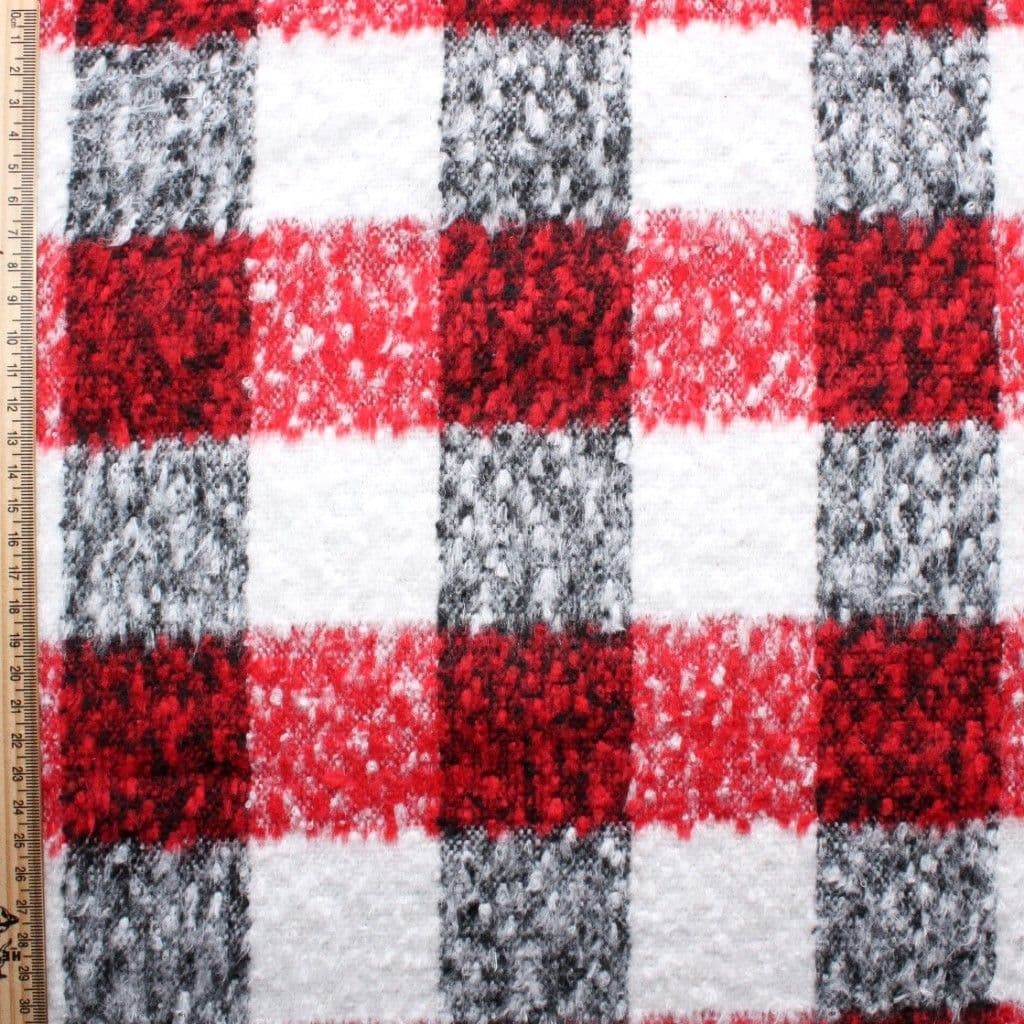 Wool Mix Dress Fabric Red White Black Buffalo Check
