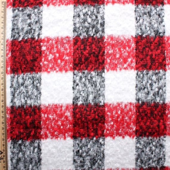 Wool Mix Dress Fabric - Red White Black Buffalo Check