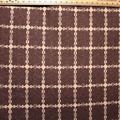 Wool Mix Dress Fabric -  Small Cream on Brown Check