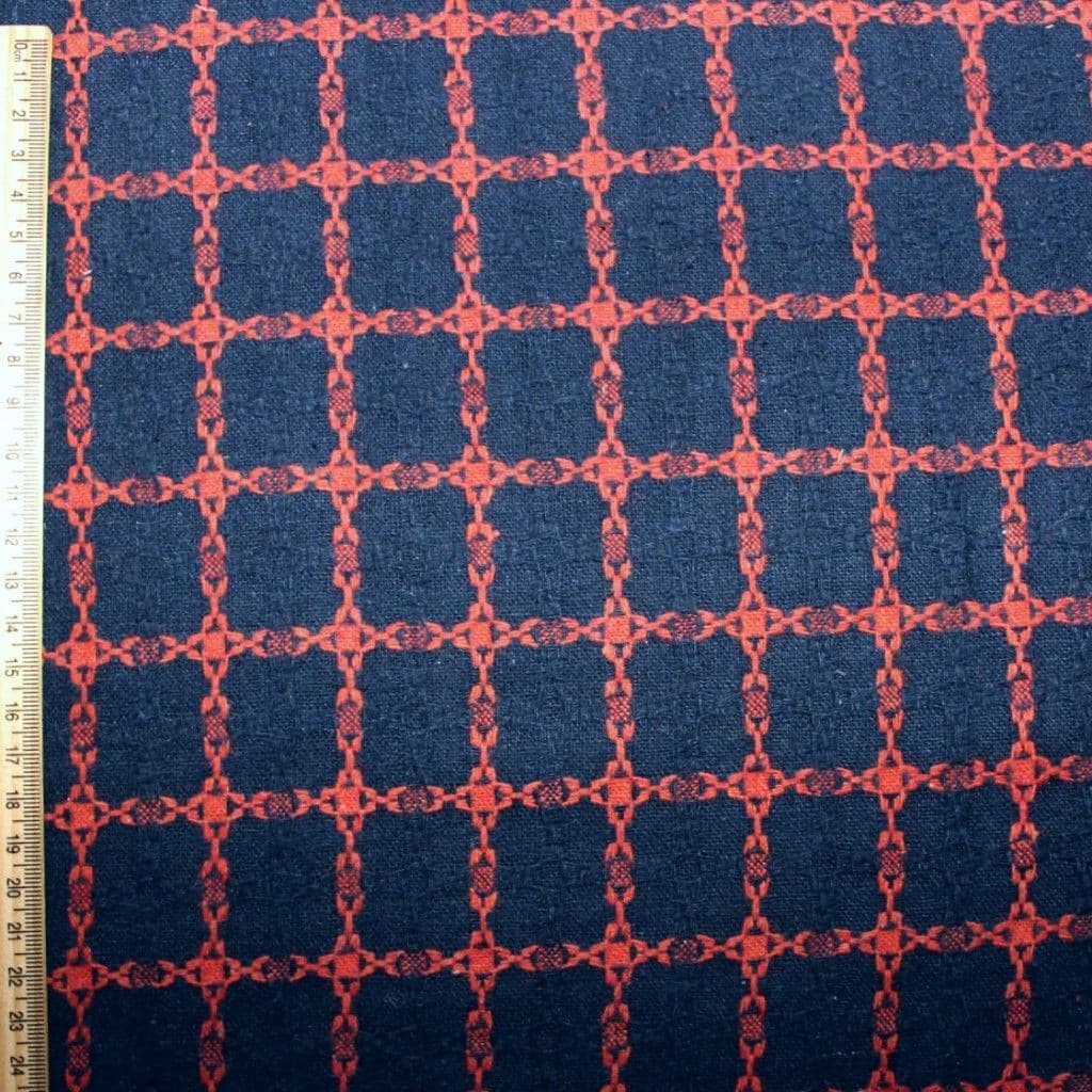 Wool Mix Dress Fabric Small Orange on Blue Check