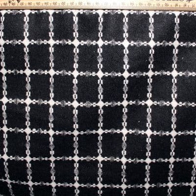 Wool Mix Dress Fabric - Small White on Black Check
