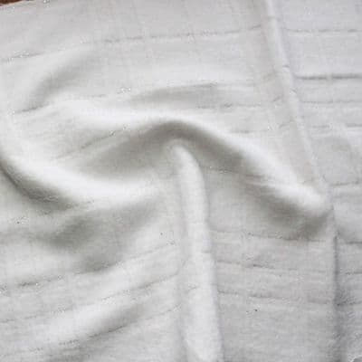Wool Mix Dress Fabric - Soft White Check with Silver Lurex Thread