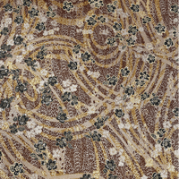 Yellow and Red Floral and Gold Stretch Polyester Velvet