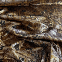Yellow and Red Floral and Gold Stretch Polyester Velvet