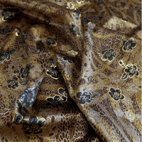 Yellow and Red Floral and Gold Stretch Polyester Velvet