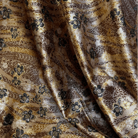 Yellow and Red Floral and Gold Stretch Polyester Velvet