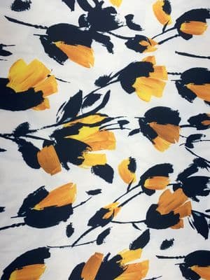YELLOW TULIP DRESSMAKING: Yellow Flowers on Ivory Dressmaking Polyester Fabric