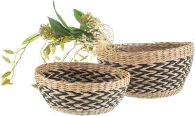 Black Chevron Seagrass Decorative Bowls - Set of 2