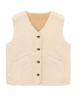 Helen Moore Faux Sheepskin Country Gilet - Ecru