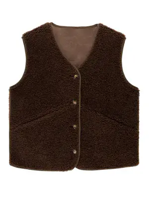 Helen Moore Faux Sheepskin Country Gilet - Walnut