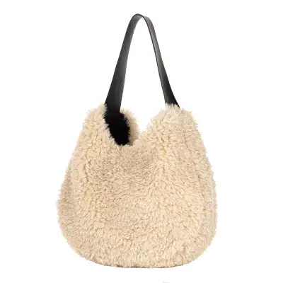 Helen Moore Slouch Bag Faux Sheepskin - Cream