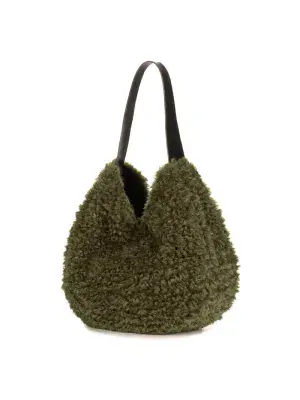 Helen Moore Slouch Bag Faux Sheepskin - Forest Green