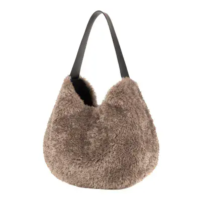 Helen Moore Slouch Bag Faux Sheepskin  - Taupe