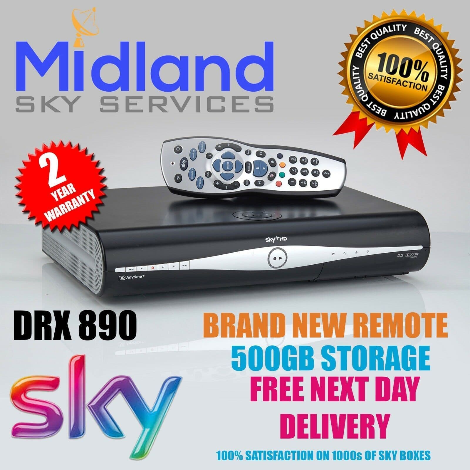 SKY PLUS HD BOX 500GB SLIM LINE RECEIVER/RECORDER WITH REMOTE AND POWER ...