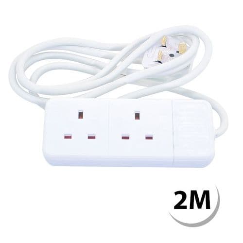 2 Gang 13 Amp Extension Lead – 2 Metre Lead – Unswitched – White