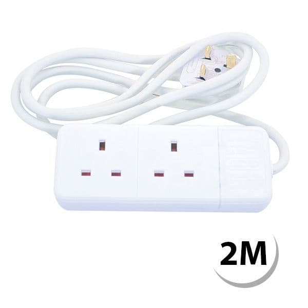 2 Gang 13 Amp Extension Lead – 2 Metre Lead – Unswitched – White