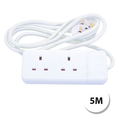 2 Gang 13 Amp Extension Lead – 5 Metre Lead – Unswitched – White