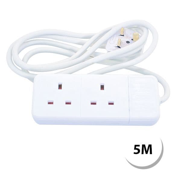 2 Gang 13 Amp Extension Lead – 5 Metre Lead – Unswitched – White