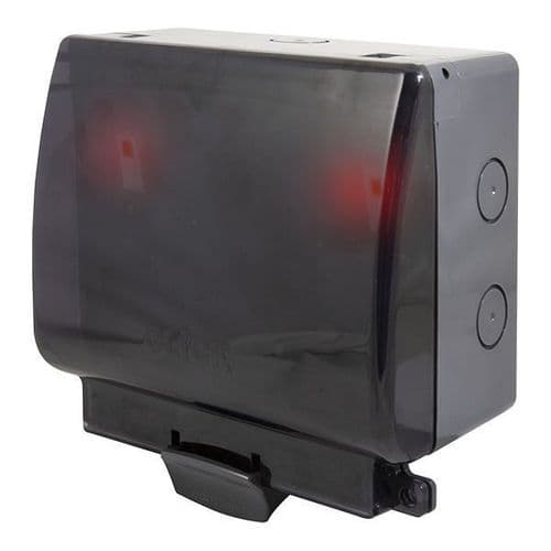 Click Aquip66 2 Gang 13A 2 Pole IP66 Weatherproof Semi-Transparent Lid Neon Outboard Switched