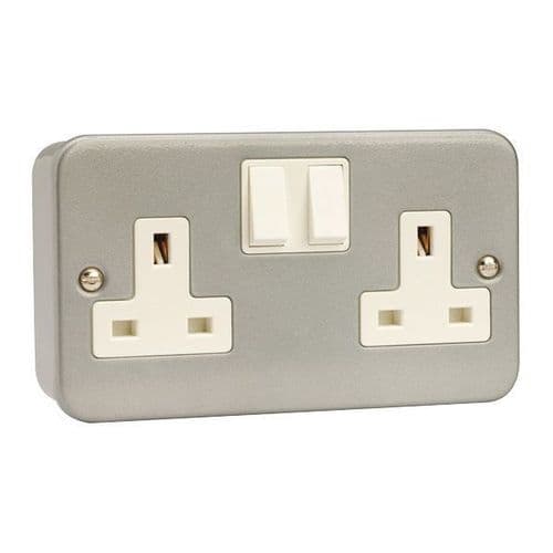 Click Essentials Metal Clad 2 Gang 13A 2 Pole Switched Socket Outlet