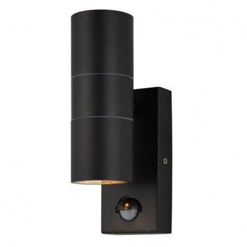 Forum Lighting Zinc Leto Black GU10 2 Light Up & Down Wall Fitting with PIR