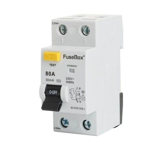 FuseBox 80A 30mA Type A Double Pole RCD