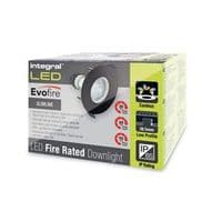 INTEGRAL EVOFIRE FIRE RATED DOWNLIGHT 70MM CUTOUT IP65 BLACK ROUND +GU10 HOLDER