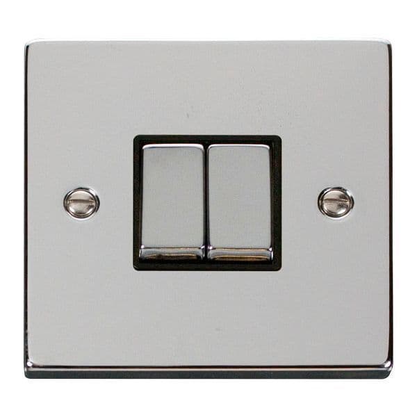 Scolmore Click Deco Polished Chrome Ingot 2 Gang 10AX 2 Way Plate Switch