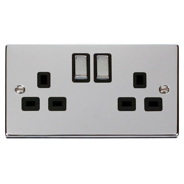 Scolmore Click Deco Polished Chrome Ingot 2 Gang 13A 2 Pole Switched Socket