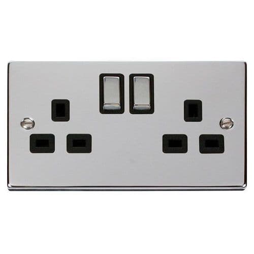 Scolmore Click Deco Polished Chrome Ingot 2 Gang 13A 2 Pole Switched Socket