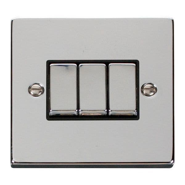 Scolmore Click Deco Polished Chrome Ingot 3 Gang 10AX 2 Way Plate Switch