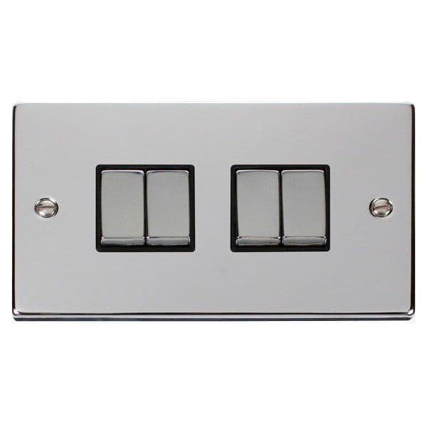 Scolmore Click Deco Polished Chrome Ingot 4 Gang 10AX 2 Way Plate Switch