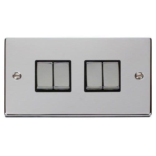 Scolmore Click Deco Polished Chrome Ingot 4 Gang 10AX 2 Way Plate Switch
