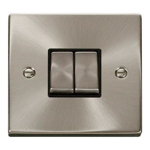 Scolmore Click Deco Satin Chrome Ingot 2 Gang 10AX 2 Way Plate Switch
