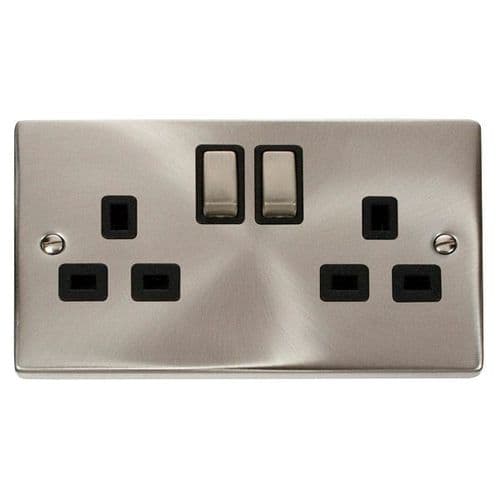 Scolmore Click Deco Satin Chrome Ingot 2 Gang 13A 2 Pole Switched Socket