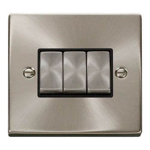Scolmore Click Deco Satin Chrome Ingot 3 Gang 10AX 2 Way Plate Switch