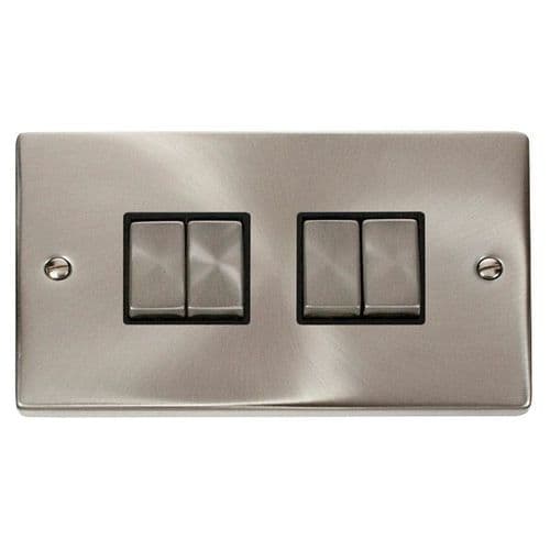Scolmore Click Deco Satin Chrome Ingot 4 Gang 10AX 2 Way Plate Switch