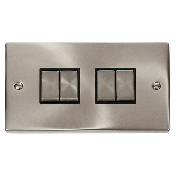 Scolmore Click Deco Satin Chrome Ingot 4 Gang 10AX 2 Way Plate Switch