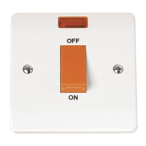 Scolmore Click Polar White Mode 1 Gang 45A 2 Pole Neon Plate Switch