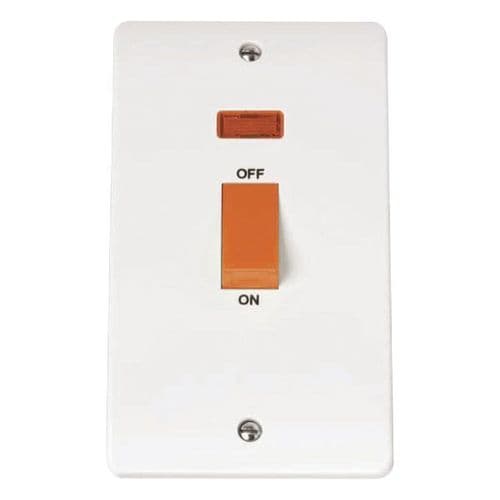 Scolmore Click Polar White Mode 2 Gang 45A 2 Pole Neon Vertical Plate Switch