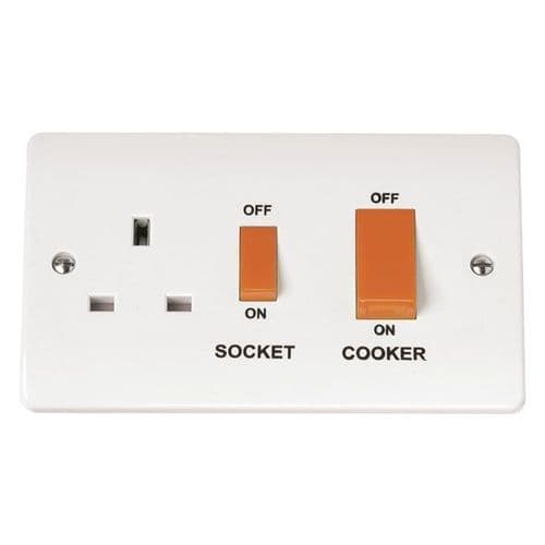 Scolmore Click Polar White Mode 2 Gang 45A 2 Pole Switch 13A 2 Pole Switched Socket