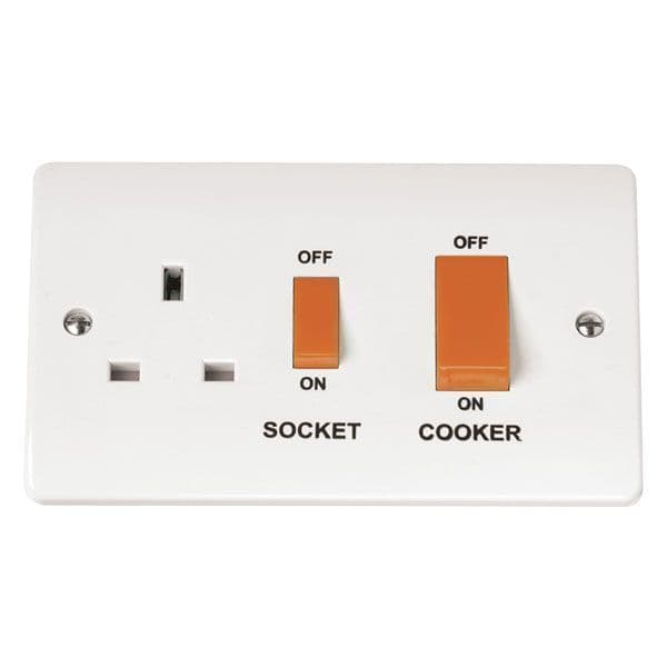 Scolmore Click Polar White Mode 2 Gang 45A 2 Pole Switch 13A 2 Pole Switched Socket