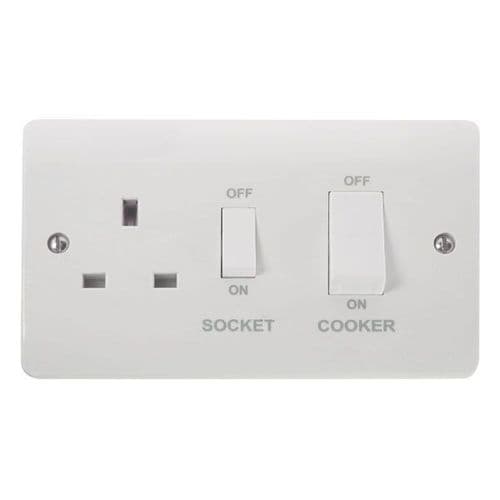 Scolmore Click Polar White Mode 2 Gang 45A 2 Pole Switch 13A 2 Pole White Rockers Switched Socket