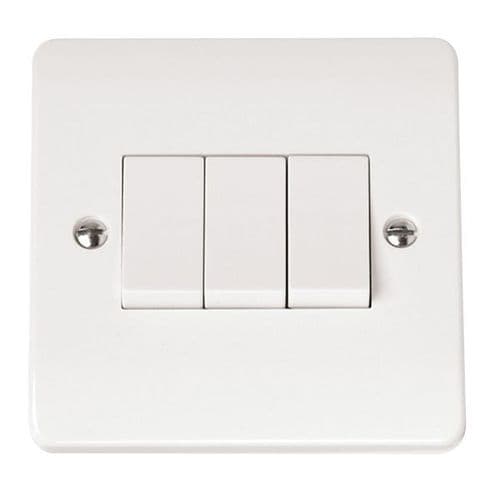 Scolmore Click Polar White Mode 3 Gang 10AX 2 Way Plate Switch