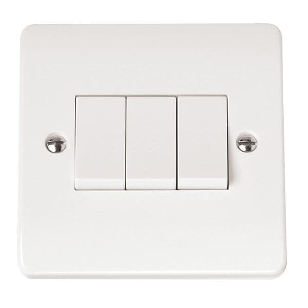Scolmore Click Polar White Mode 3 Gang 10AX 2 Way Plate Switch