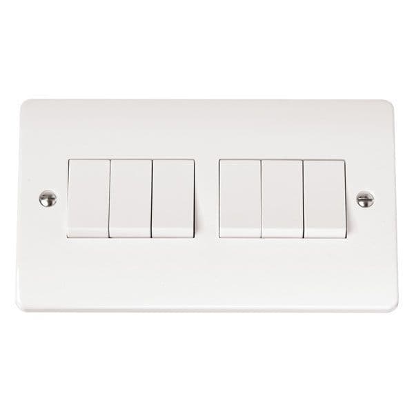 Scolmore Click Polar White Mode 6 Gang 10AX 2 Way Plate Switch