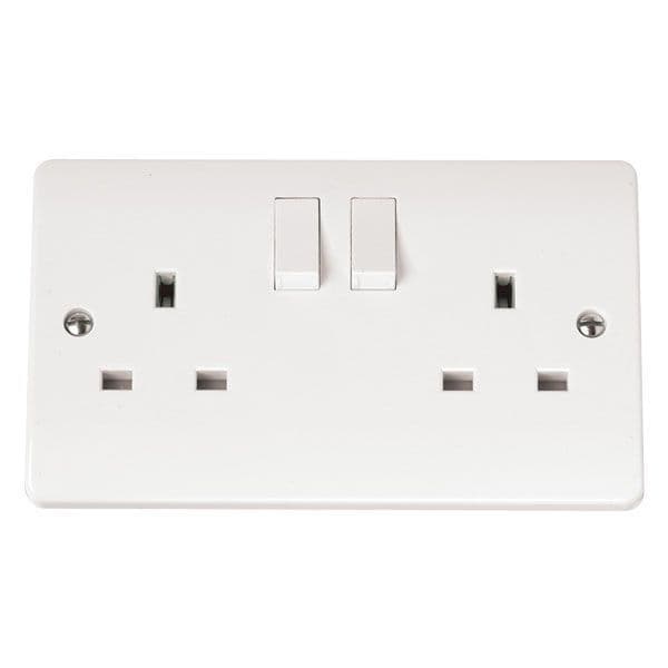 Scolmore Click White Plastic Mode 2 Gang 13A Twin Earth 2 Pole Switched Socket