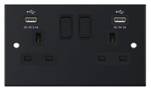 Selectric Matt black 2 Gang 13 Amp Socket with 2 x USB Ports SP – Switched